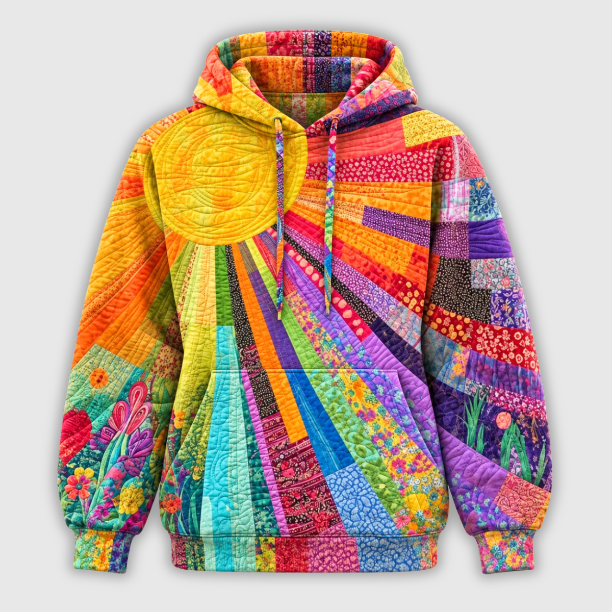 Leni | Patchwork-Kapuzenpullover mit Sonnenmotiv