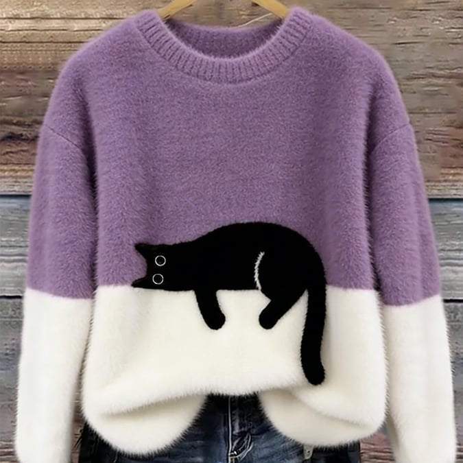 Bonnie | Oversize-Pullover mit Katzenmotiv