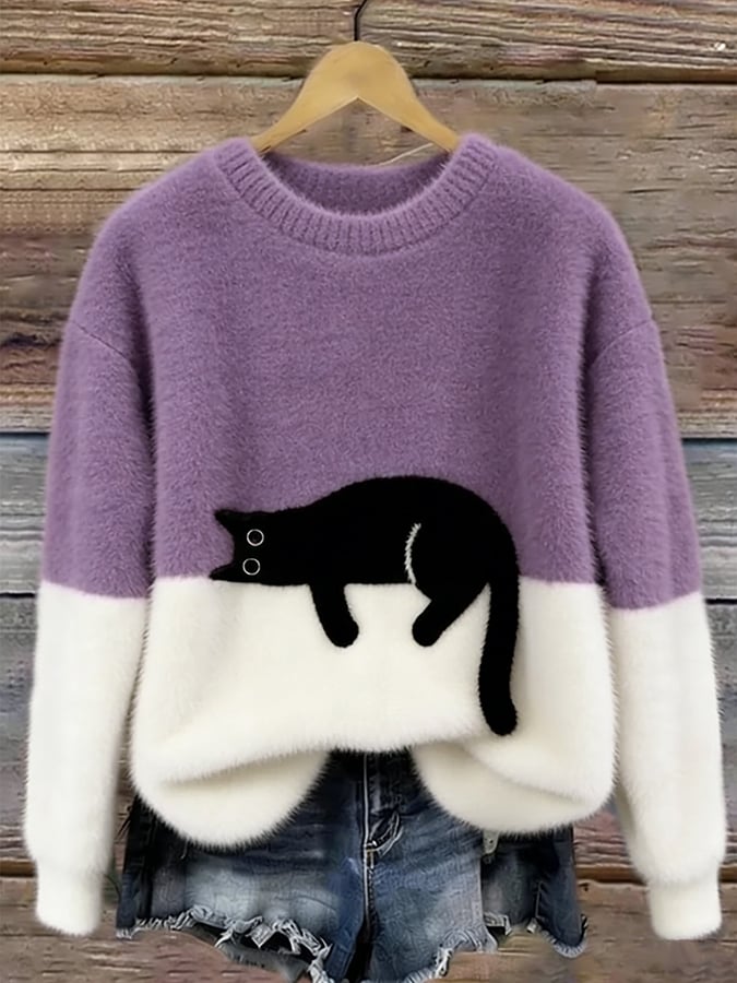 Bonnie | Oversize-Pullover mit Katzenmotiv