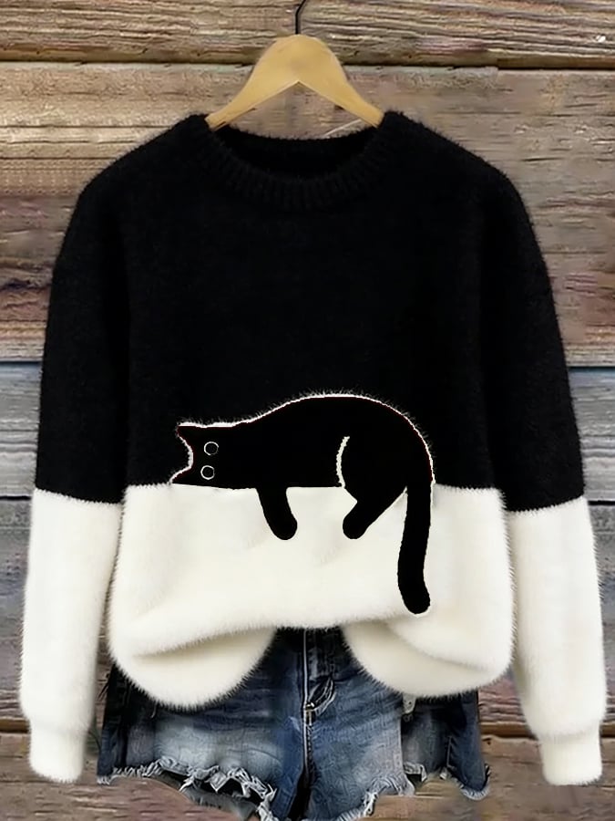 Bonnie | Oversize-Pullover mit Katzenmotiv