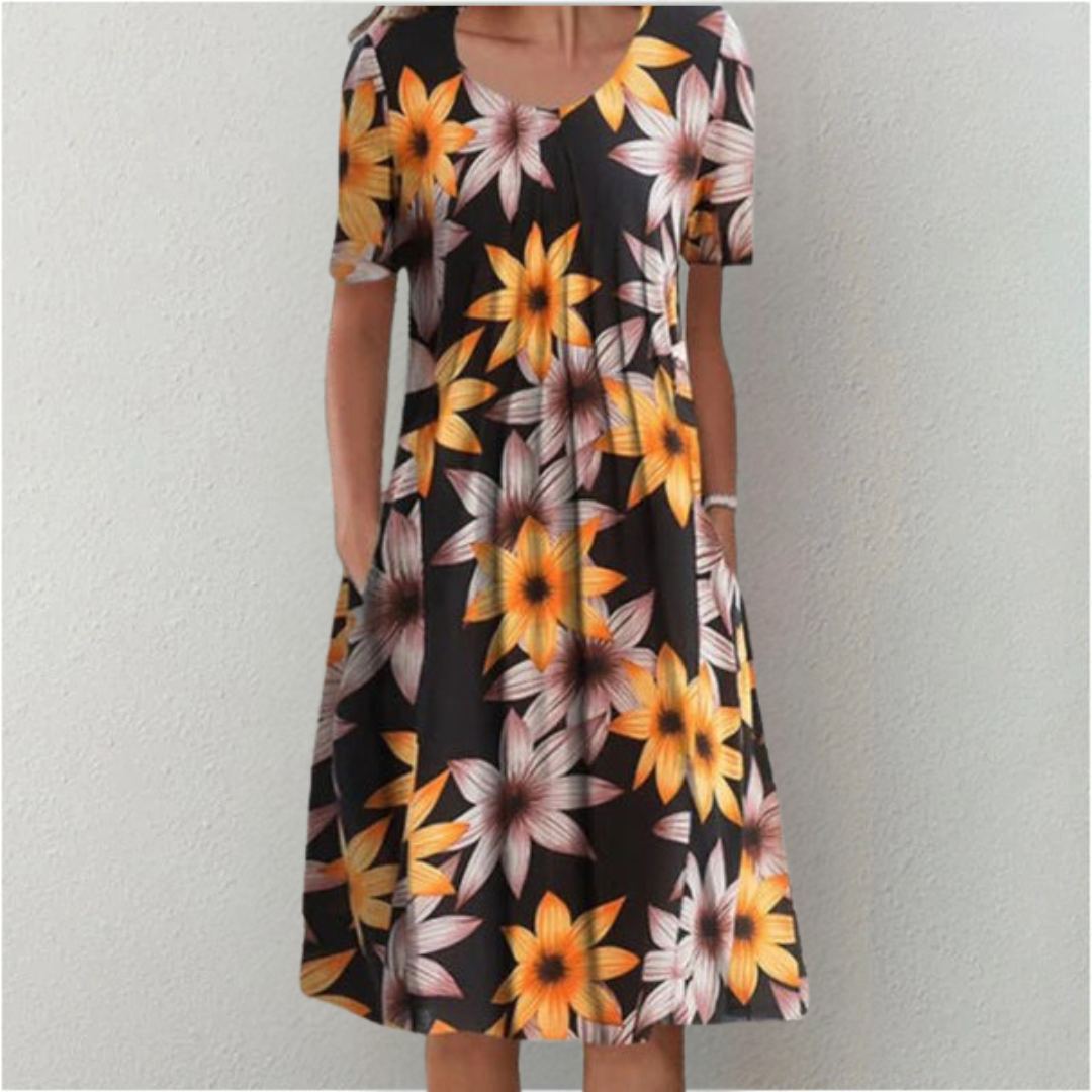 Hailey | Elegantes Freizeitkleid mit Blumenmuster & Taschen