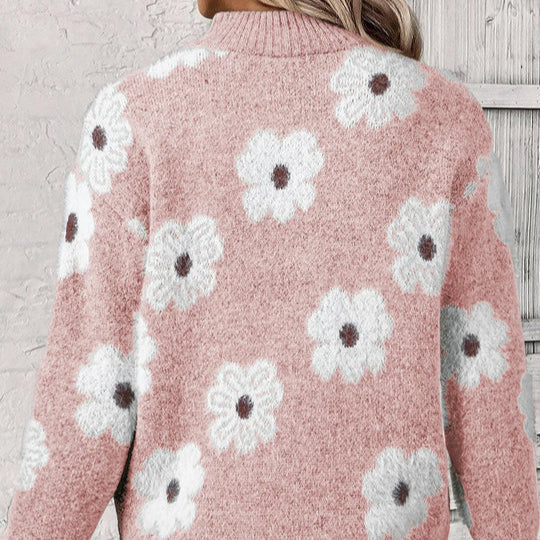 Violet | Blumen-Strickpullover mit Zippkragen