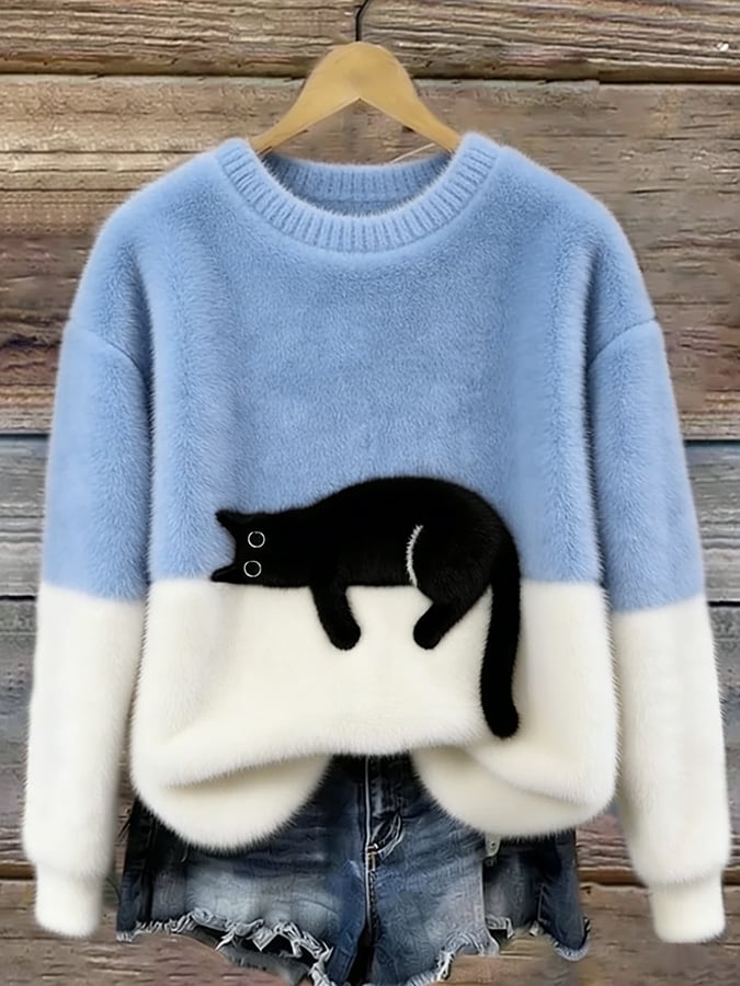Bonnie | Oversize-Pullover mit Katzenmotiv