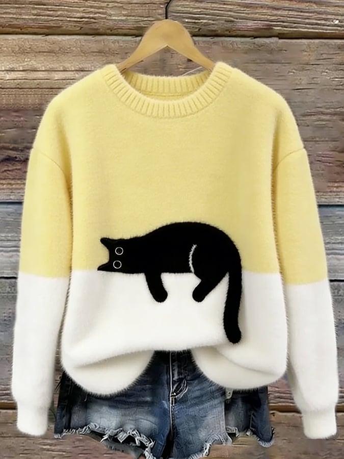 Bonnie | Oversize-Pullover mit Katzenmotiv