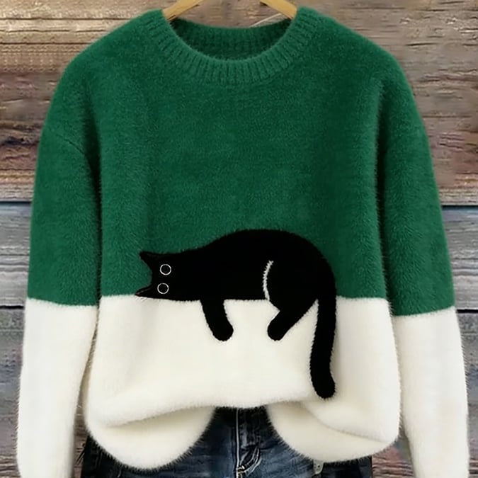 Bonnie | Oversize-Pullover mit Katzenmotiv