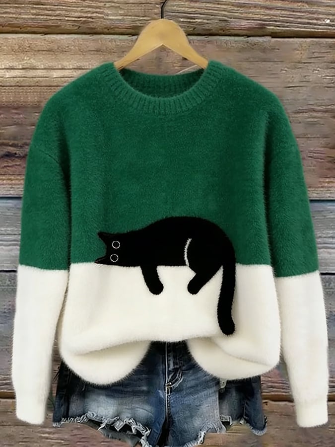Bonnie | Oversize-Pullover mit Katzenmotiv
