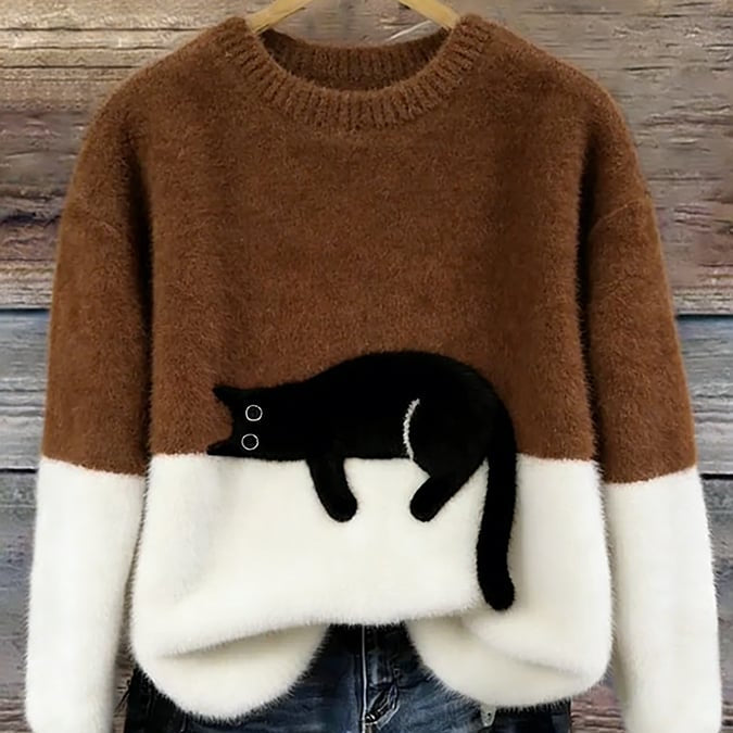 Bonnie | Oversize-Pullover mit Katzenmotiv