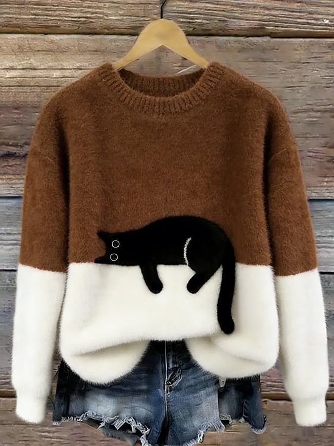 Bonnie | Oversize-Pullover mit Katzenmotiv