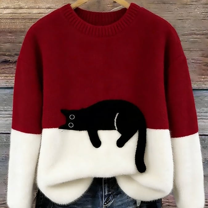 Bonnie | Oversize-Pullover mit Katzenmotiv
