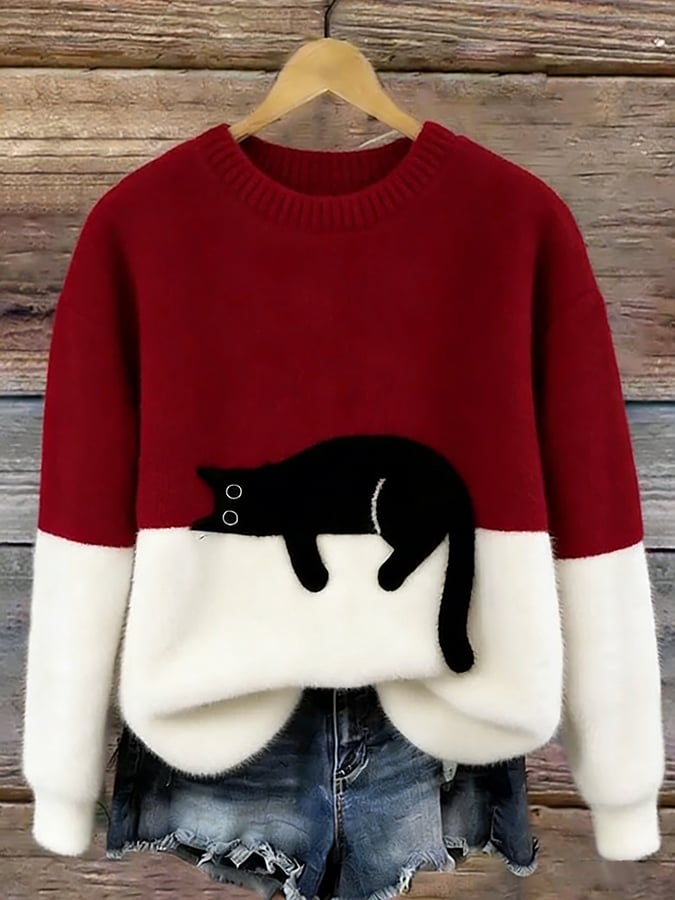 Bonnie | Oversize-Pullover mit Katzenmotiv