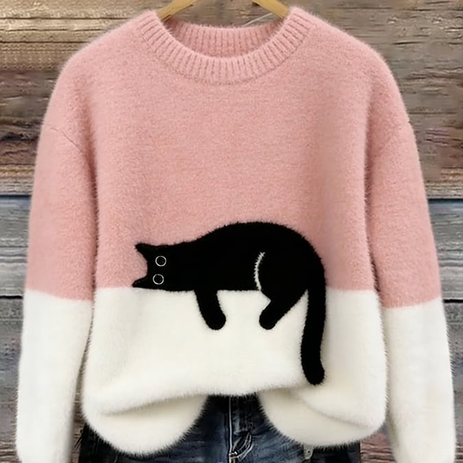 Bonnie | Oversize-Pullover mit Katzenmotiv