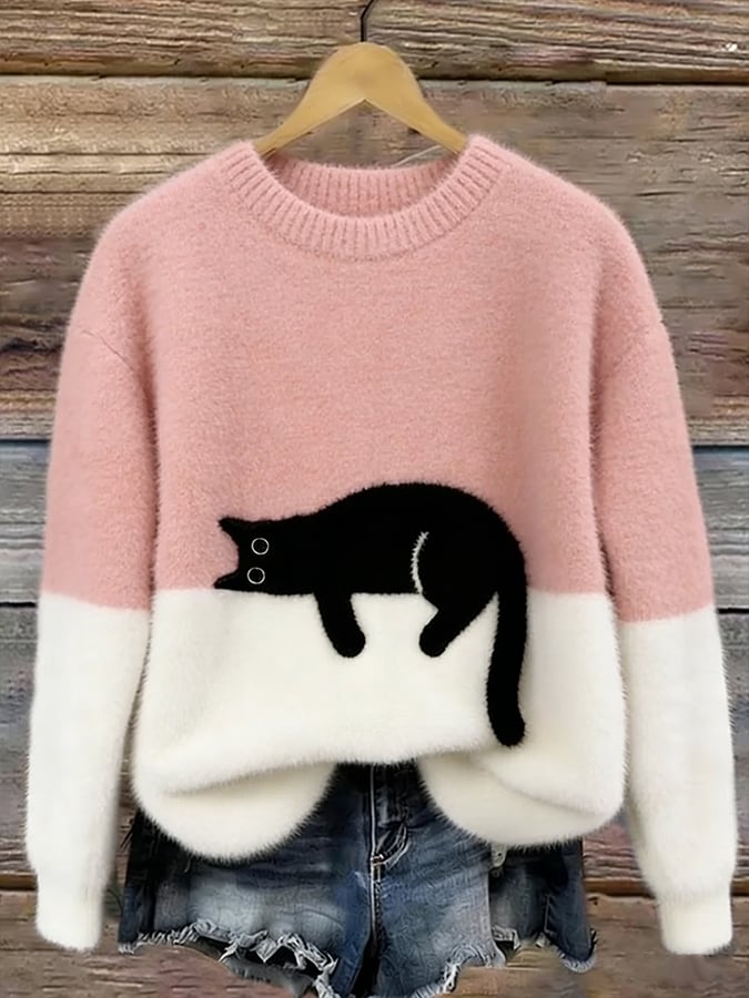 Bonnie | Oversize-Pullover mit Katzenmotiv