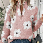 Violet | Blumen-Strickpullover mit Zippkragen