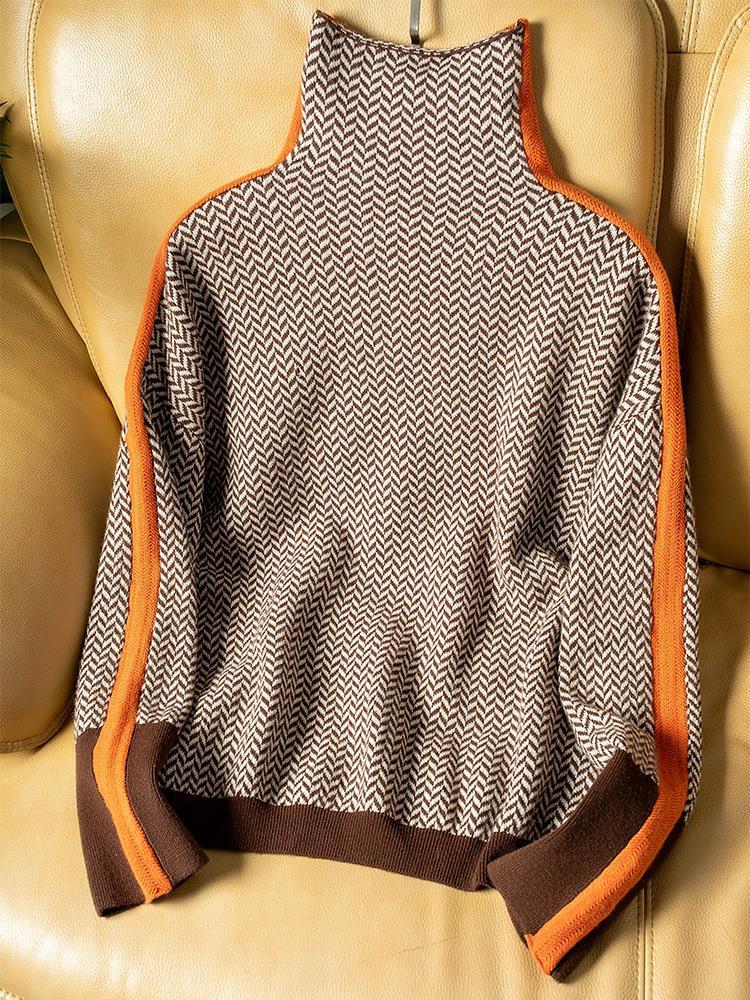 Agnes | Rollkragenpullover mit Fischgrätmuster