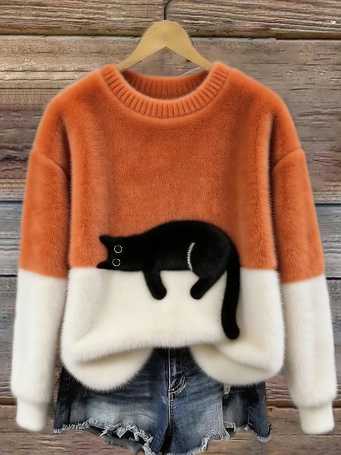 Bonnie | Oversize-Pullover mit Katzenmotiv