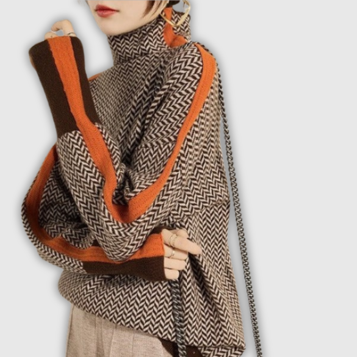 Agnes | Rollkragenpullover mit Fischgrätmuster